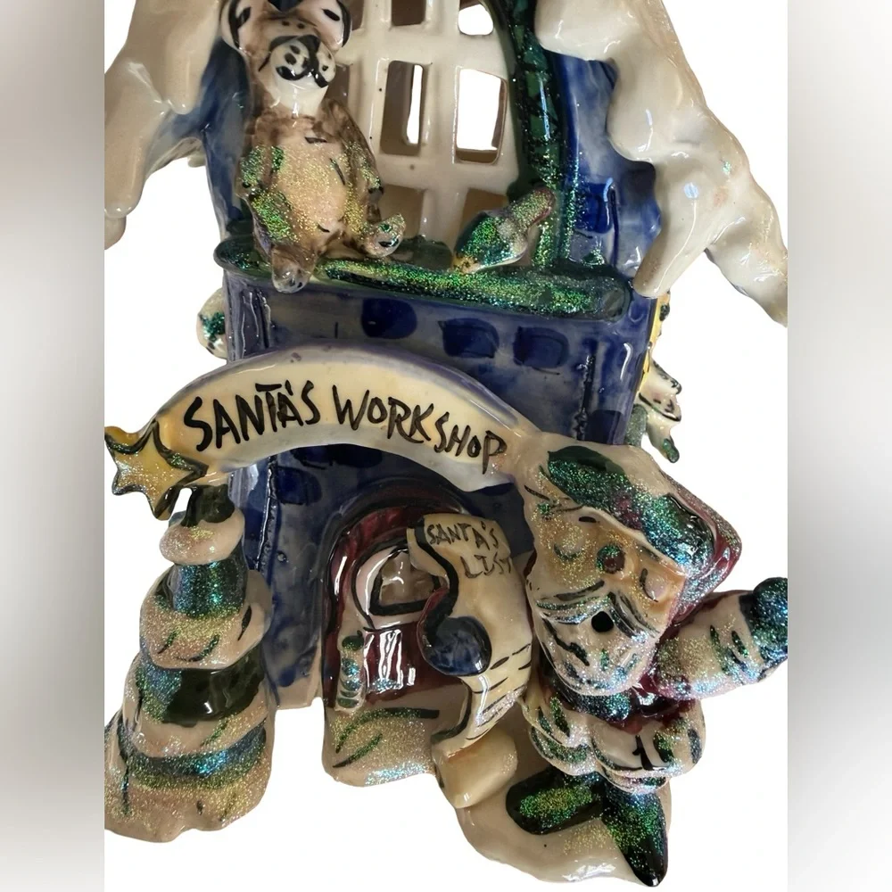 Blue Sky Corp Santa's Workshop Ceramic Candle Holder